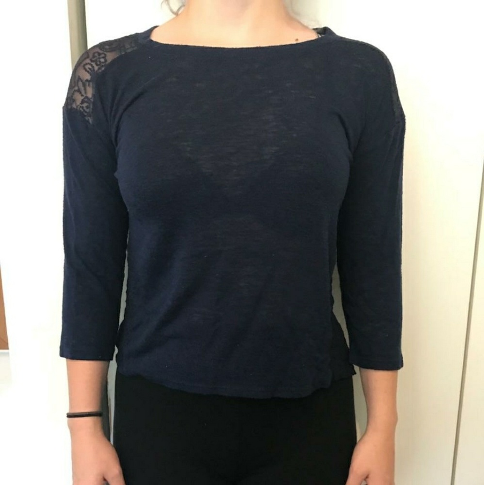 Nordstrom Navy 3/4Sleeve with Floral Lace Cutout